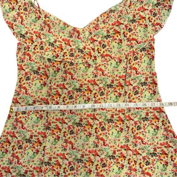 Zara Yellow Multicolor Floral Print Flutter Sleeve Dress Sz M - Picture 6 of 7